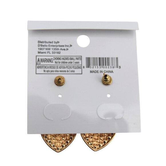 Gold Tone Dangle Earrings Rhinestone Heart Rose Design By DBello Accessories - Picture 2 of 2